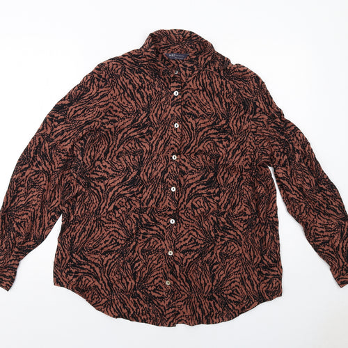 Marks and Spencer Womens Brown Animal Print Viscose Basic Button-Up Size 14 Collared