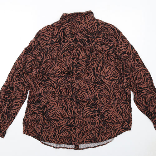 Marks and Spencer Womens Brown Animal Print Viscose Basic Button-Up Size 14 Collared