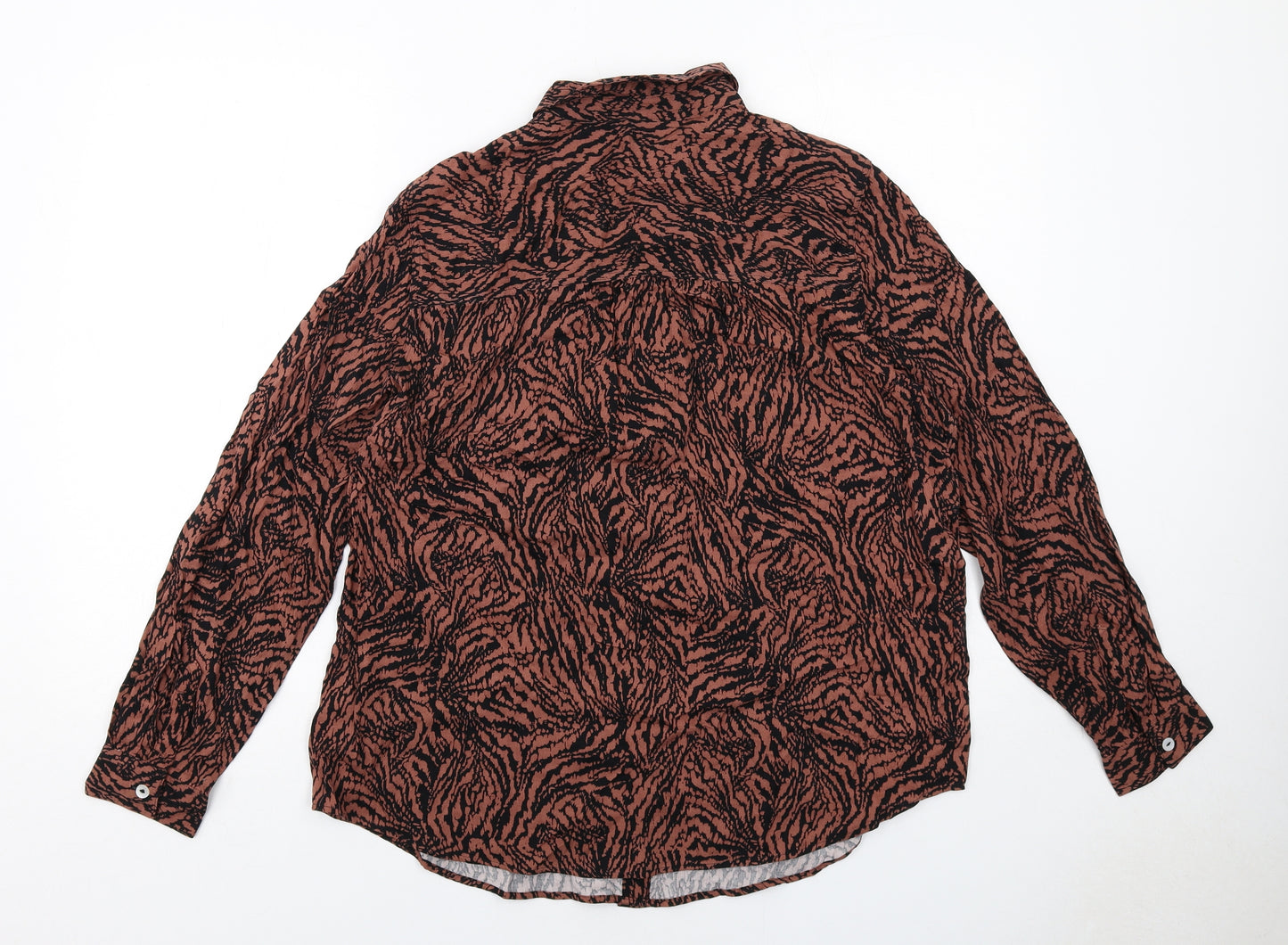 Marks and Spencer Womens Brown Animal Print Viscose Basic Button-Up Size 14 Collared