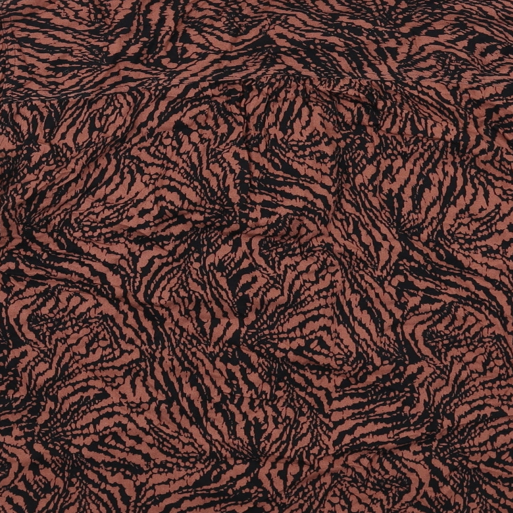 Marks and Spencer Womens Brown Animal Print Viscose Basic Button-Up Size 14 Collared