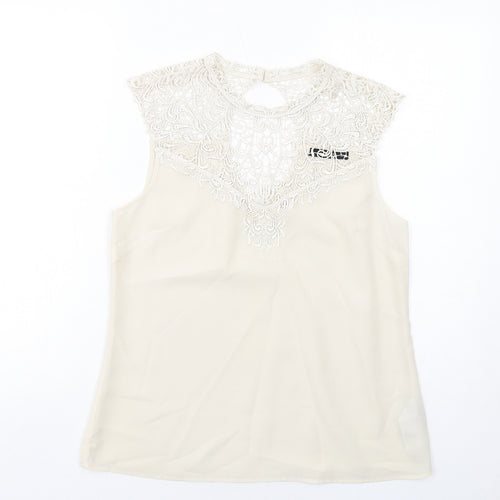 Oasis Womens Ivory Polyester Basic Tank Size 12 Round Neck - Lace Details