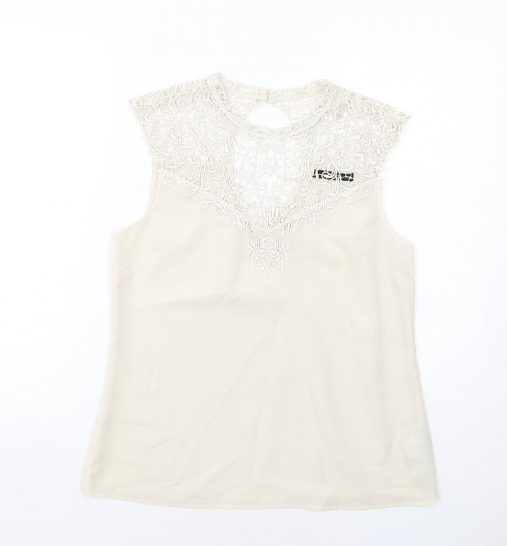 Oasis Womens Ivory Polyester Basic Tank Size 12 Round Neck - Lace Details