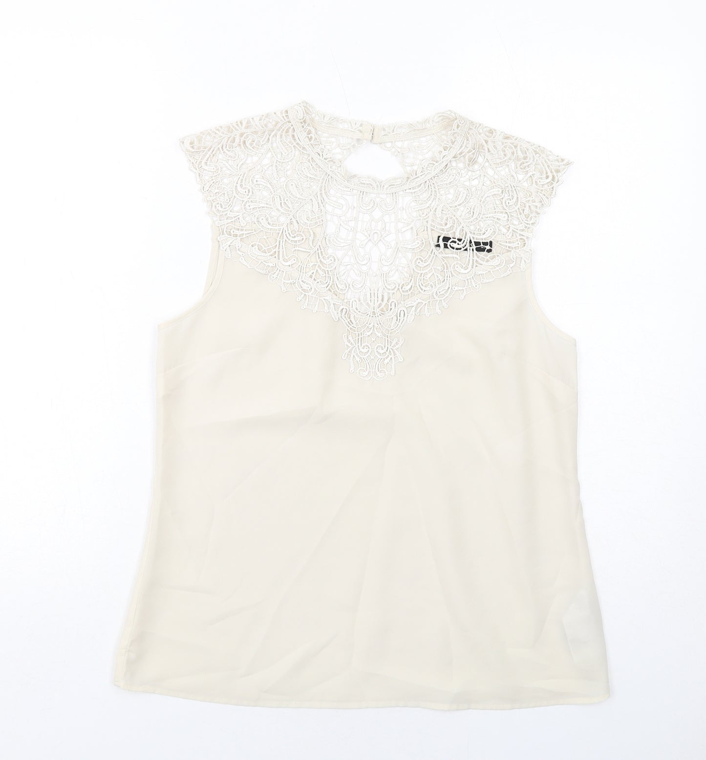 Oasis Womens Ivory Polyester Basic Tank Size 12 Round Neck - Lace Details