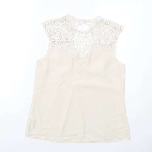 Oasis Womens Ivory Polyester Basic Tank Size 12 Round Neck - Lace Details