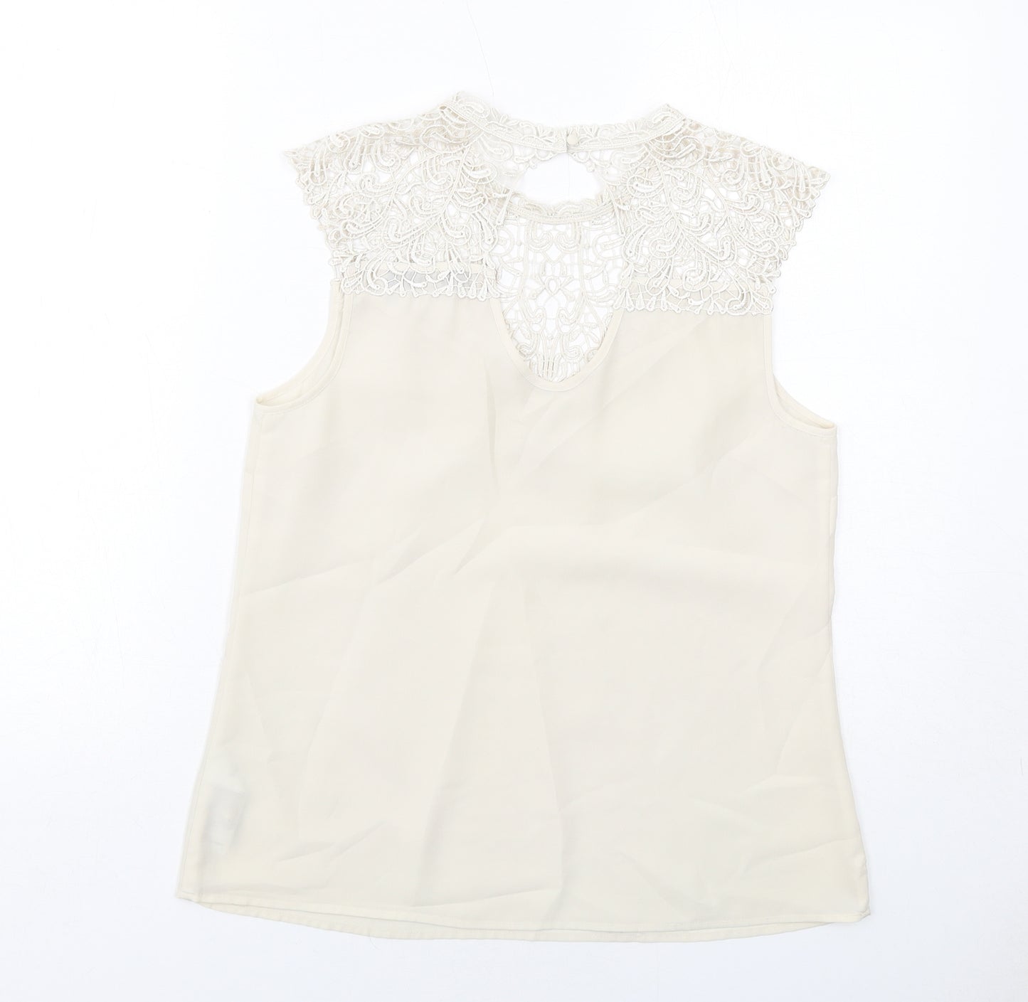 Oasis Womens Ivory Polyester Basic Tank Size 12 Round Neck - Lace Details