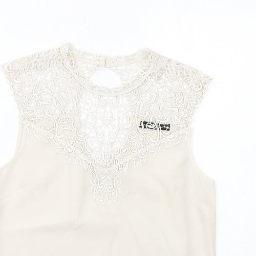Oasis Womens Ivory Polyester Basic Tank Size 12 Round Neck - Lace Details