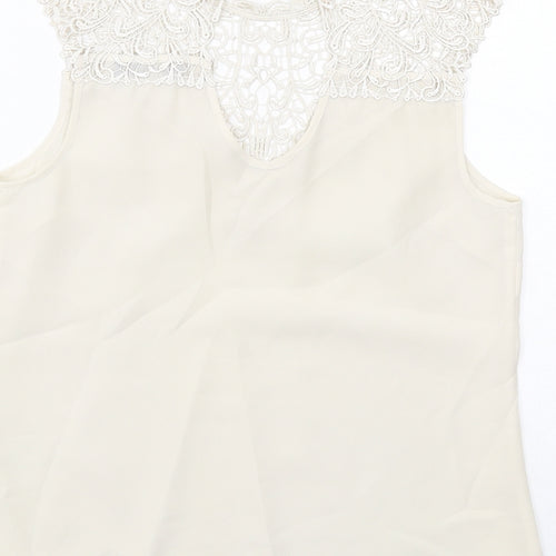 Oasis Womens Ivory Polyester Basic Tank Size 12 Round Neck - Lace Details