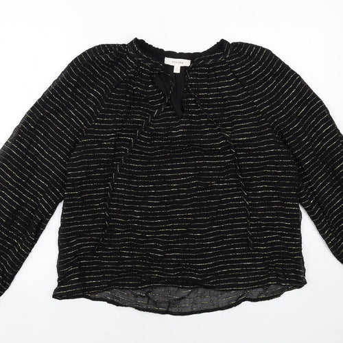 Per Una Womens Black Striped Viscose Basic Blouse Size 6 V-Neck