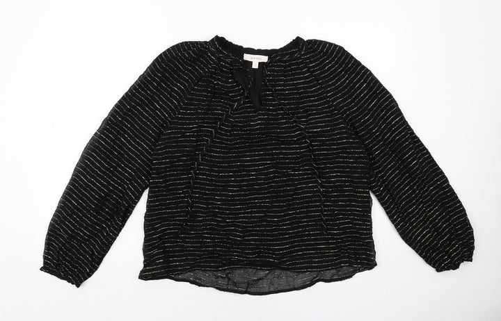 Per Una Womens Black Striped Viscose Basic Blouse Size 6 V-Neck
