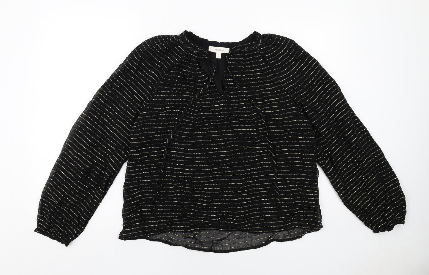 Per Una Womens Black Striped Viscose Basic Blouse Size 6 V-Neck