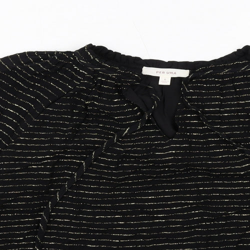 Per Una Womens Black Striped Viscose Basic Blouse Size 6 V-Neck