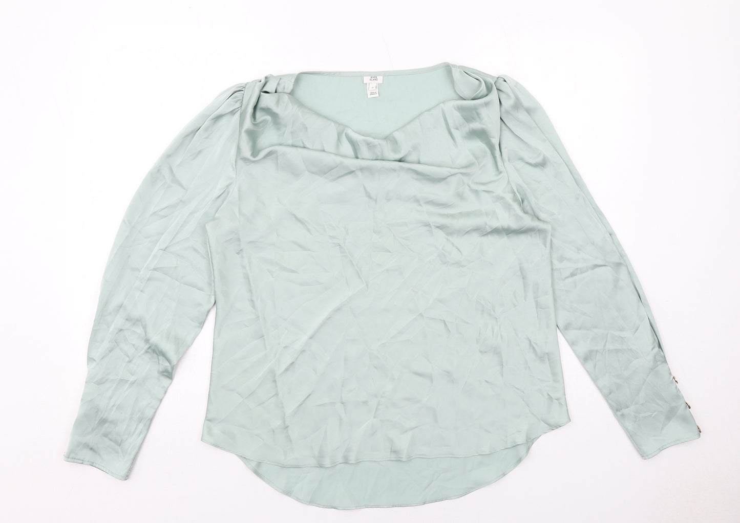 River Island Womens Green Polyester Basic Blouse Size 14 Round Neck