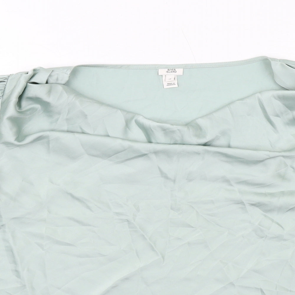 River Island Womens Green Polyester Basic Blouse Size 14 Round Neck