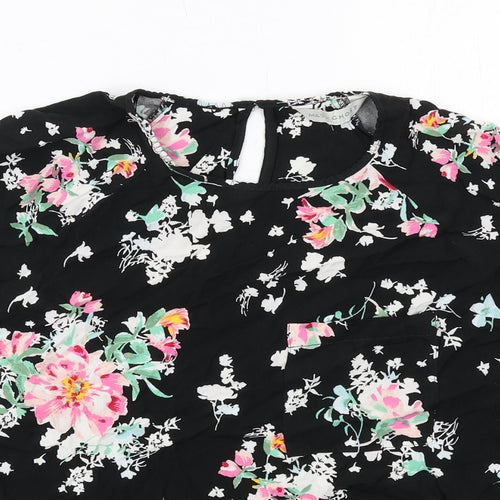 Marks and Spencer Womens Black Floral Viscose Basic Blouse Size 14 Round Neck