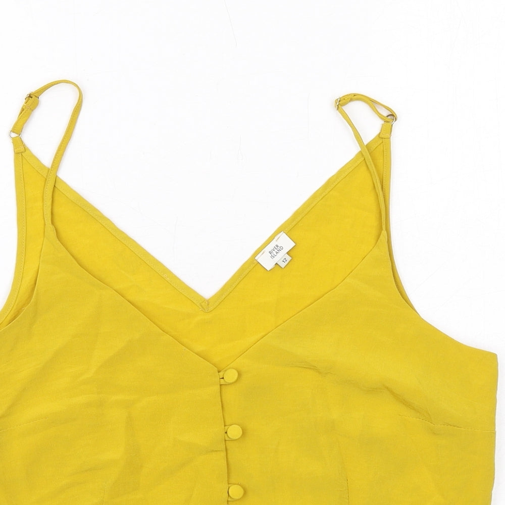 River Island Womens Yellow Polyester Cropped Tank Size 12 V-Neck