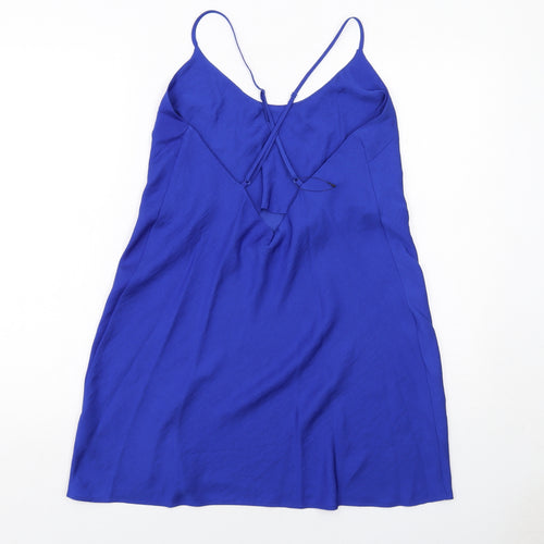 Marks and Spencer Womens Blue Polyester Slip Dress Size 10 Scoop Neck Pullover