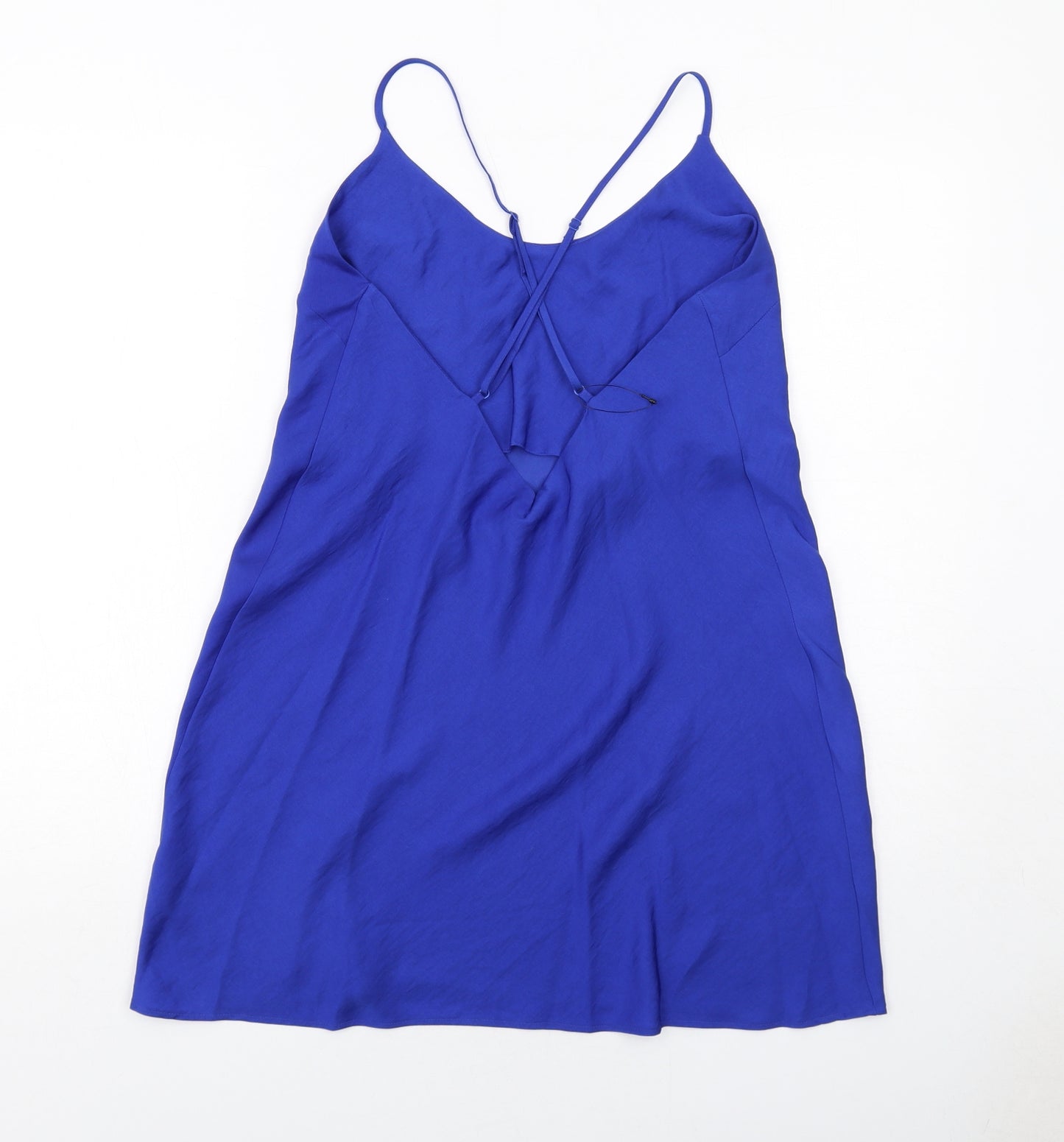 Marks and Spencer Womens Blue Polyester Slip Dress Size 10 Scoop Neck Pullover