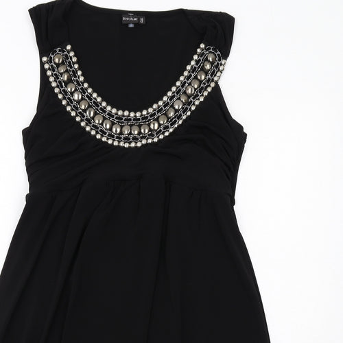 Body Flirt Womens Black Polyester A-Line Size 12 Scoop Neck Pullover - Embellished Neckline