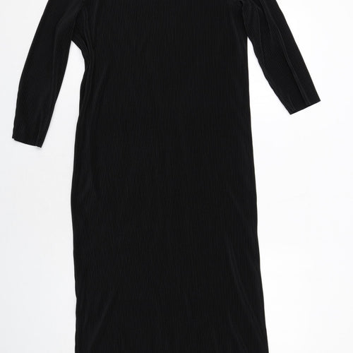 Marks and Spencer Womens Black Polyester Sheath Size 14 Boat Neck Pullover - Ribbed