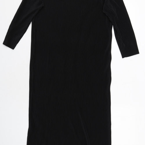 Marks and Spencer Womens Black Polyester Sheath Size 14 Boat Neck Pullover - Ribbed