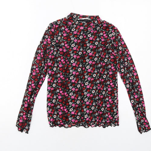 Marks and Spencer Girls Black Floral Polyester Basic T-Shirt Size 10-11 Years Mock Neck Pullover