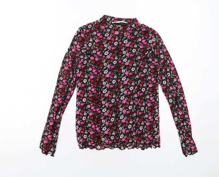 Marks and Spencer Girls Black Floral Polyester Basic T-Shirt Size 10-11 Years Mock Neck Pullover