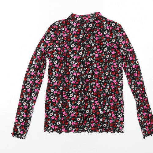 Marks and Spencer Girls Black Floral Polyester Basic T-Shirt Size 10-11 Years Mock Neck Pullover