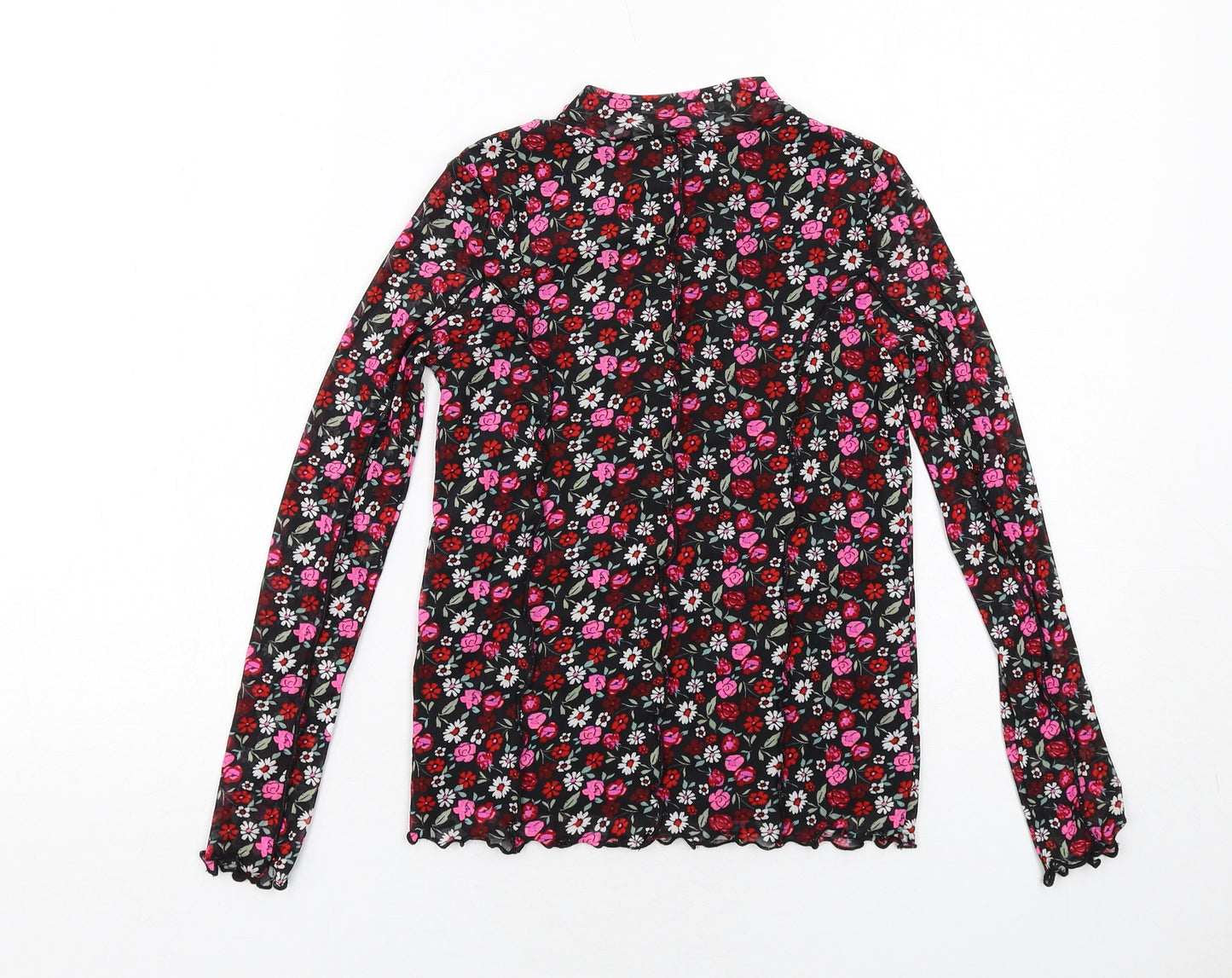Marks and Spencer Girls Black Floral Polyester Basic T-Shirt Size 10-11 Years Mock Neck Pullover