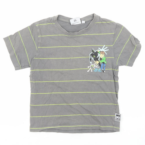 Cartoon Network Boys Grey Striped Cotton Basic T-Shirt Size 6 Years Round Neck Pullover - Ben 10