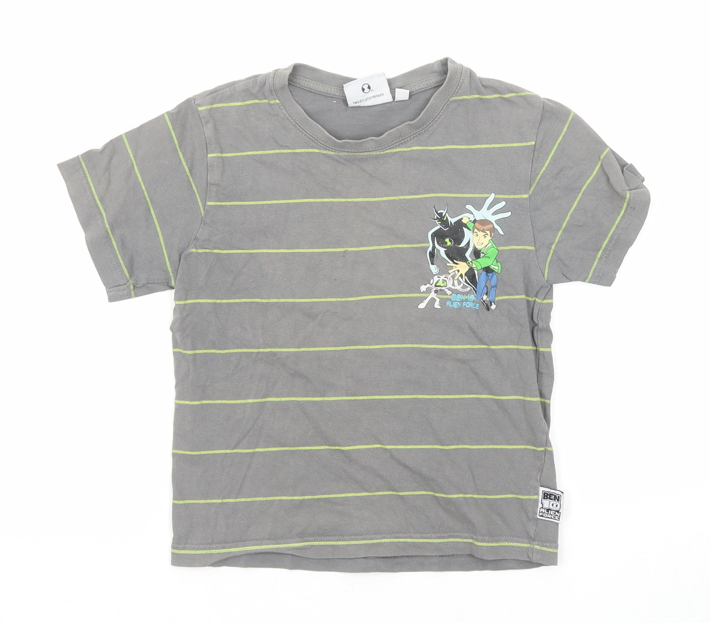 Cartoon Network Boys Grey Striped Cotton Basic T-Shirt Size 6 Years Round Neck Pullover - Ben 10