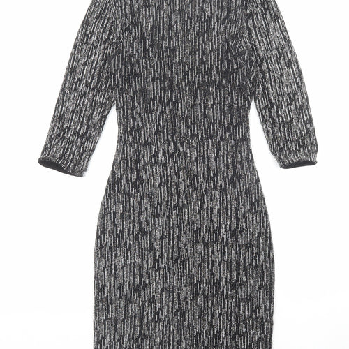New Look Womens Black Geometric Polyester A-Line Size 10 Round Neck Pullover