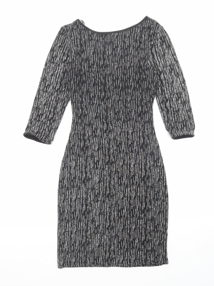New Look Womens Black Geometric Polyester A-Line Size 10 Round Neck Pullover