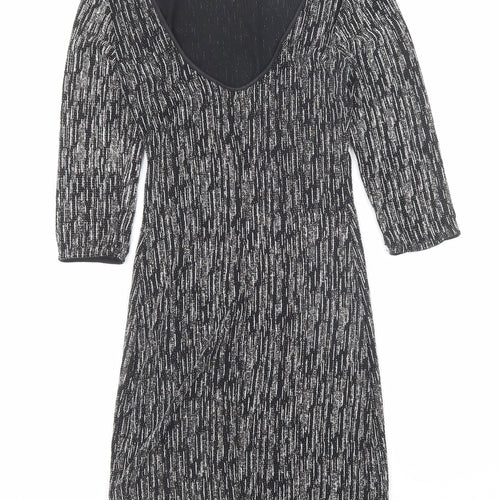 New Look Womens Black Geometric Polyester A-Line Size 10 Round Neck Pullover