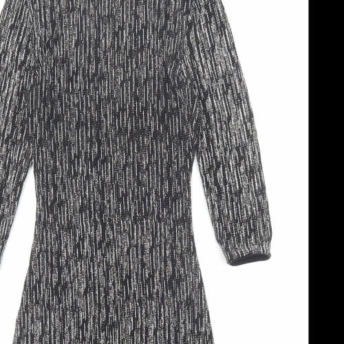 New Look Womens Black Geometric Polyester A-Line Size 10 Round Neck Pullover