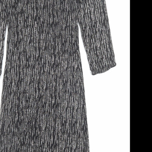New Look Womens Black Geometric Polyester A-Line Size 10 Round Neck Pullover
