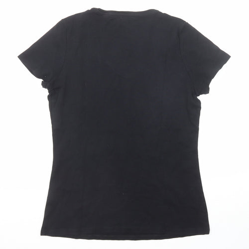 Marks and Spencer Womens Black Cotton Basic T-Shirt Size 16 V-Neck