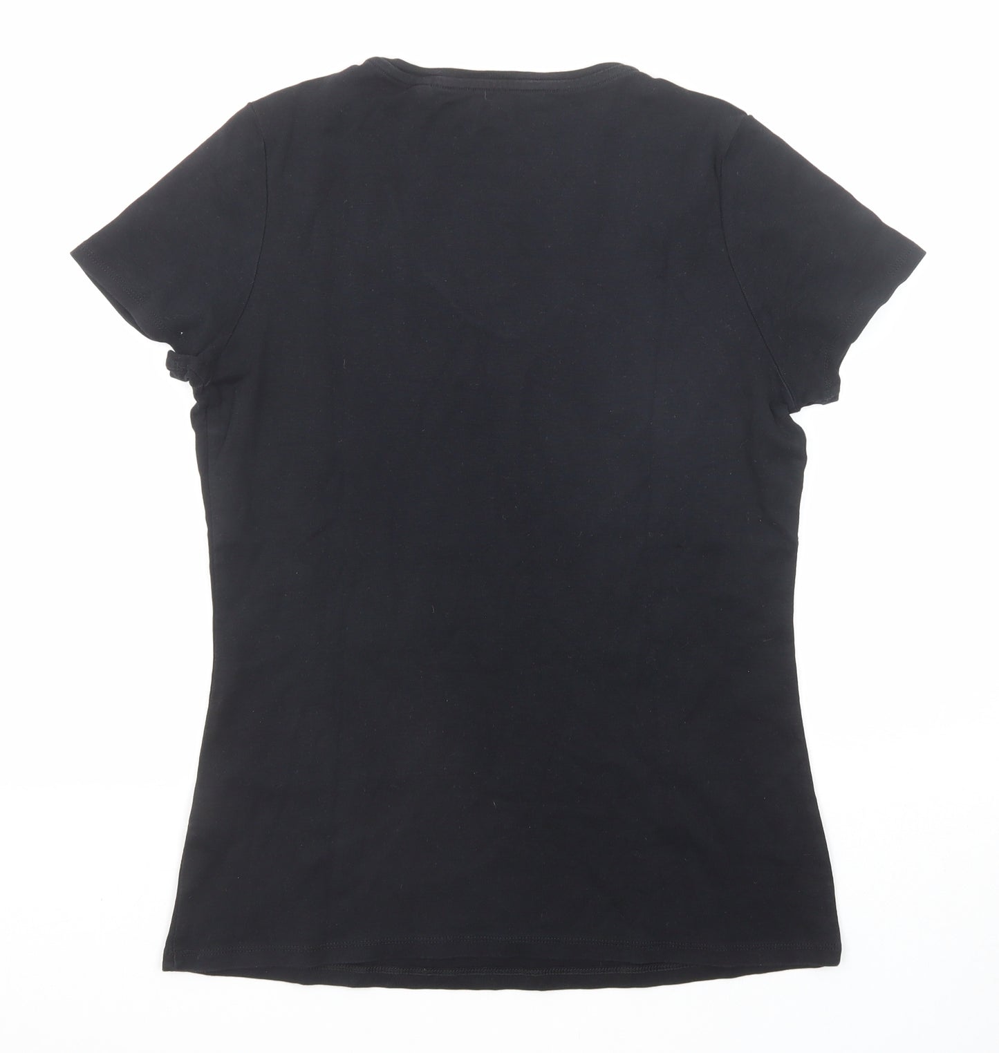 Marks and Spencer Womens Black Cotton Basic T-Shirt Size 16 V-Neck