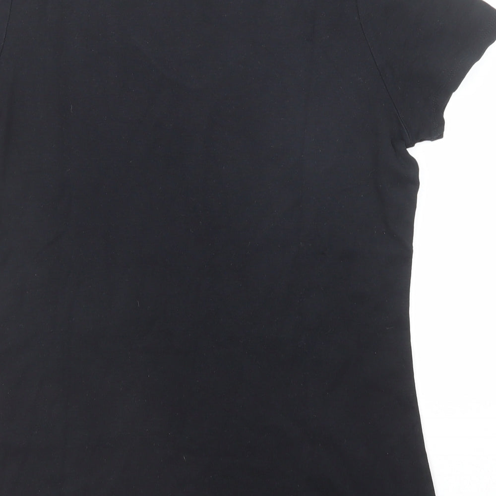 Marks and Spencer Womens Black Cotton Basic T-Shirt Size 16 V-Neck