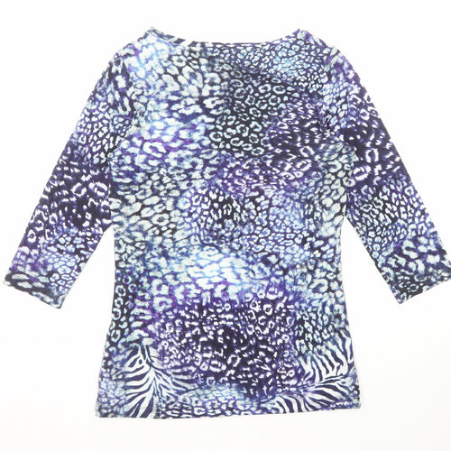 Bella Di Notte Womens Blue Geometric Viscose Basic T-Shirt Size 8 Boat Neck