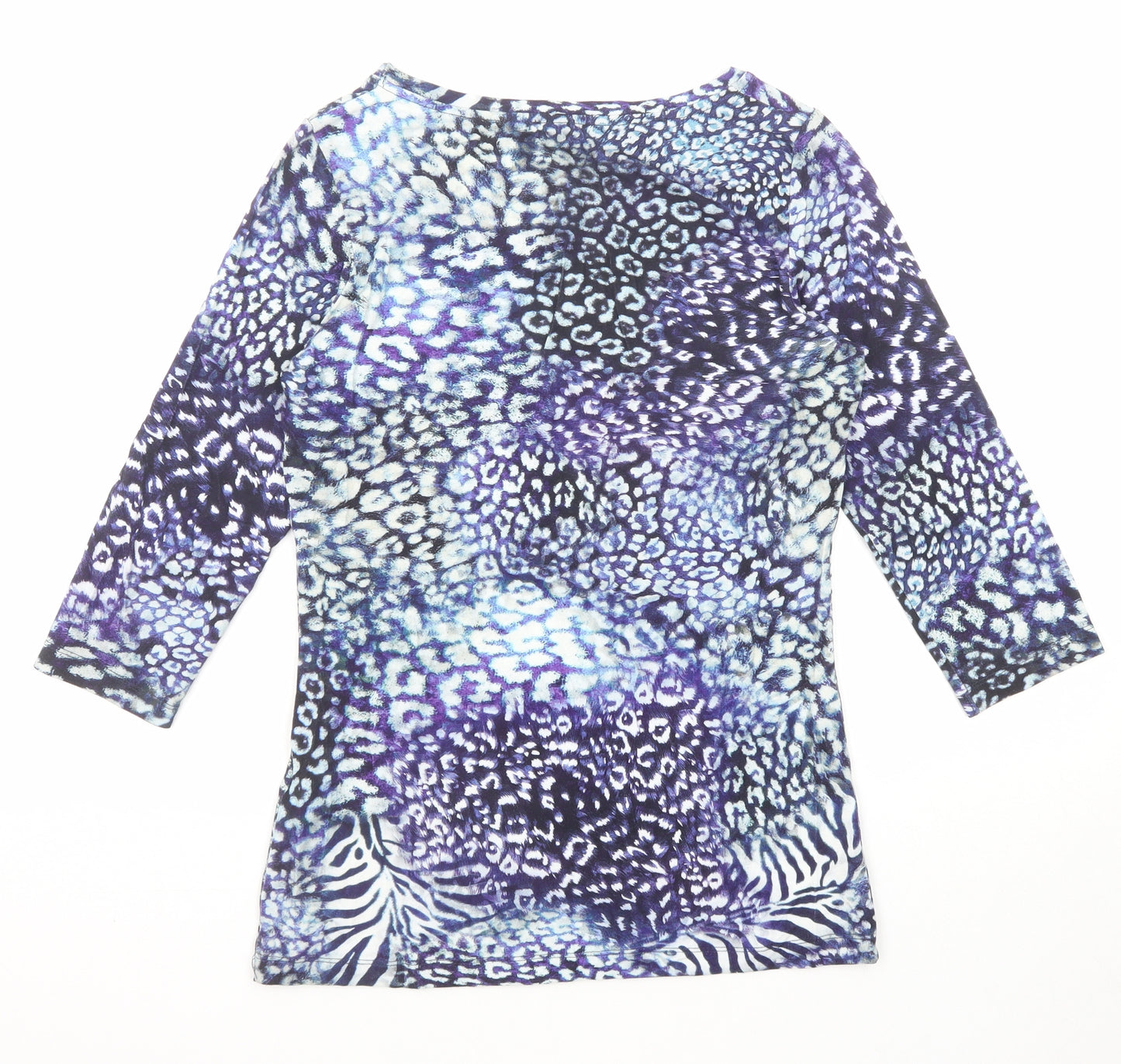 Bella Di Notte Womens Blue Geometric Viscose Basic T-Shirt Size 8 Boat Neck