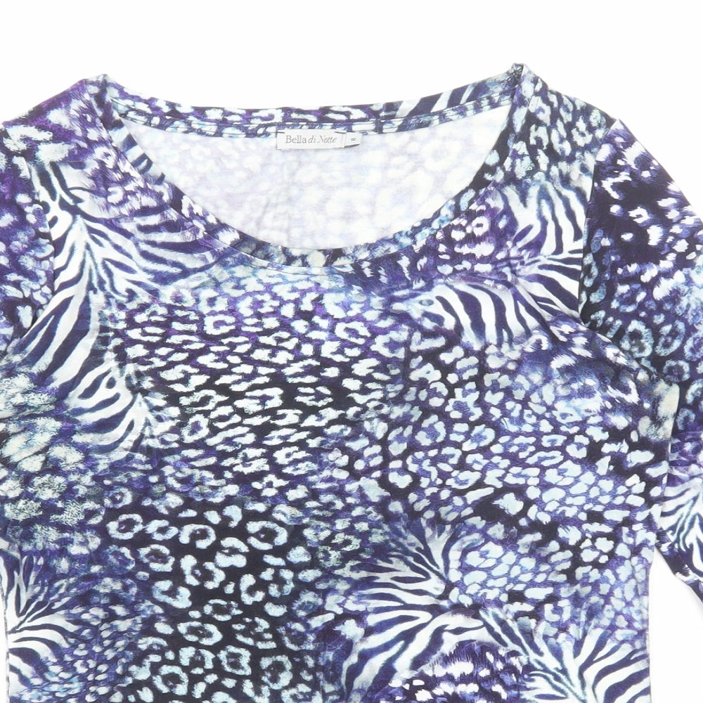 Bella Di Notte Womens Blue Geometric Viscose Basic T-Shirt Size 8 Boat Neck