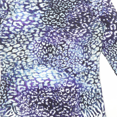 Bella Di Notte Womens Blue Geometric Viscose Basic T-Shirt Size 8 Boat Neck
