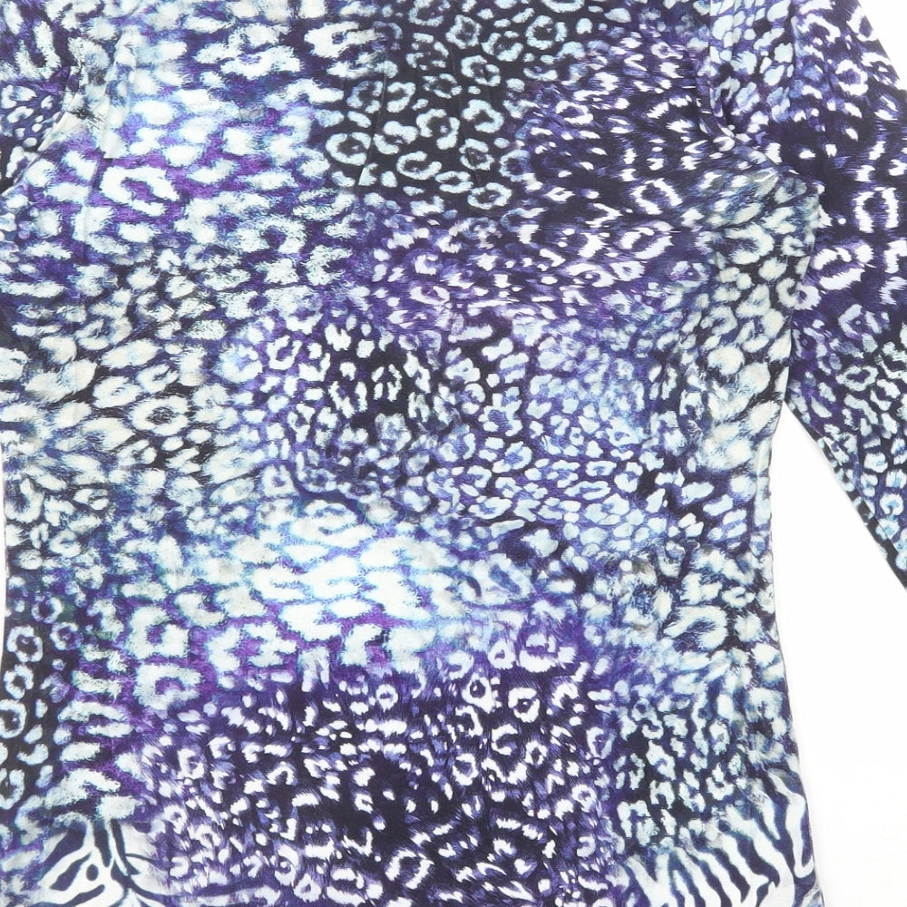 Bella Di Notte Womens Blue Geometric Viscose Basic T-Shirt Size 8 Boat Neck