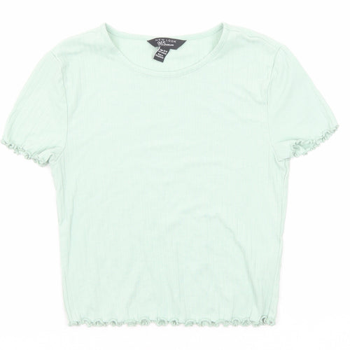 New Look Girls Green Polyester Basic T-Shirt Size 12-13 Years Round Neck Pullover - Ribbed