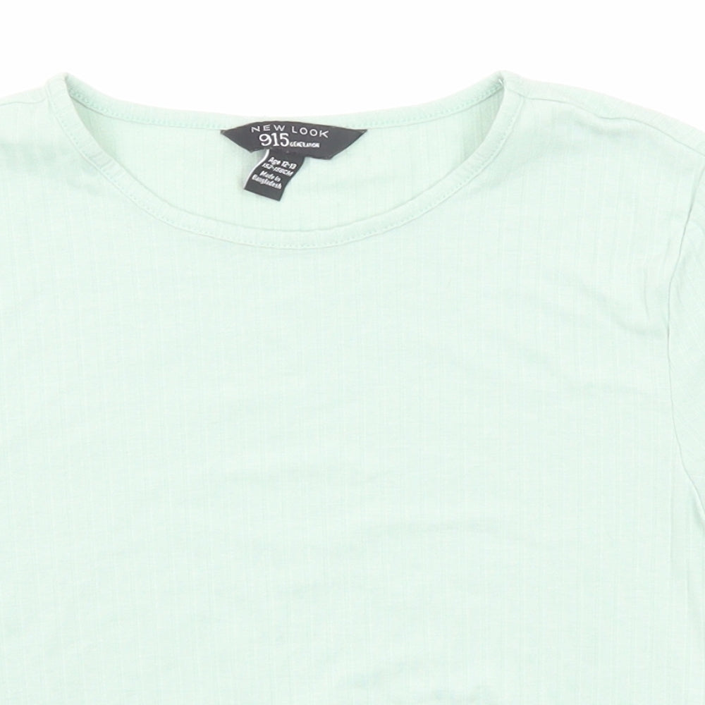 New Look Girls Green Polyester Basic T-Shirt Size 12-13 Years Round Neck Pullover - Ribbed
