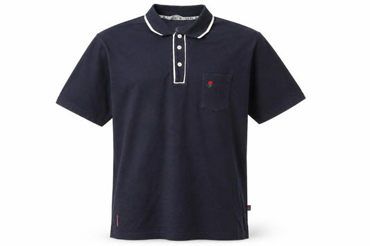 Front view of Kukri men’s blue cotton polo, size XL, collared button