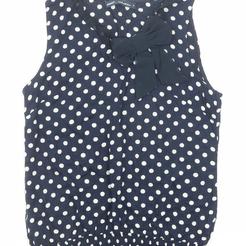 NEXT Womens Blue Polka Dot Viscose Basic Blouse Size 8 Boat Neck