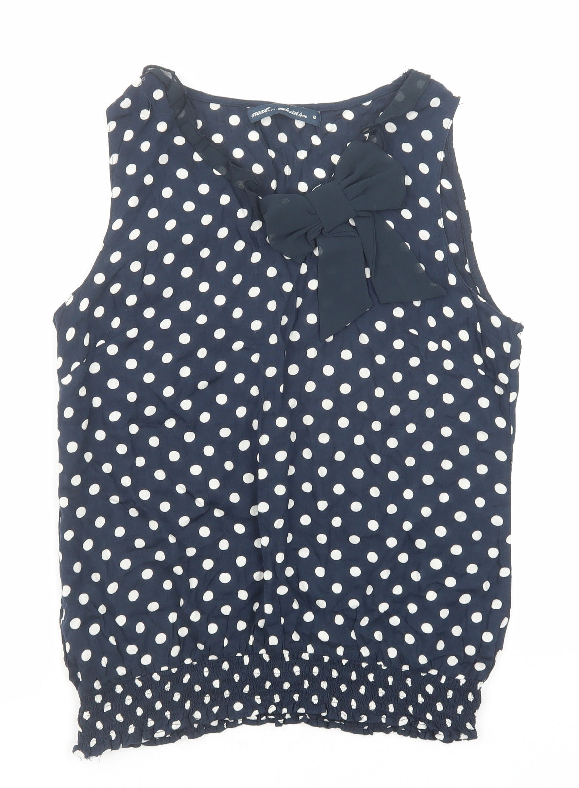 NEXT Womens Blue Polka Dot Viscose Basic Blouse Size 8 Boat Neck