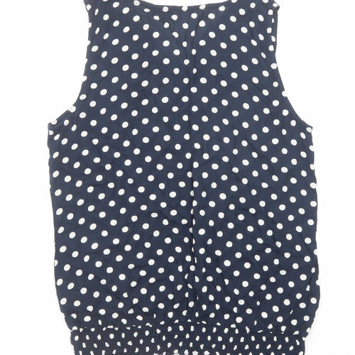 NEXT Womens Blue Polka Dot Viscose Basic Blouse Size 8 Boat Neck