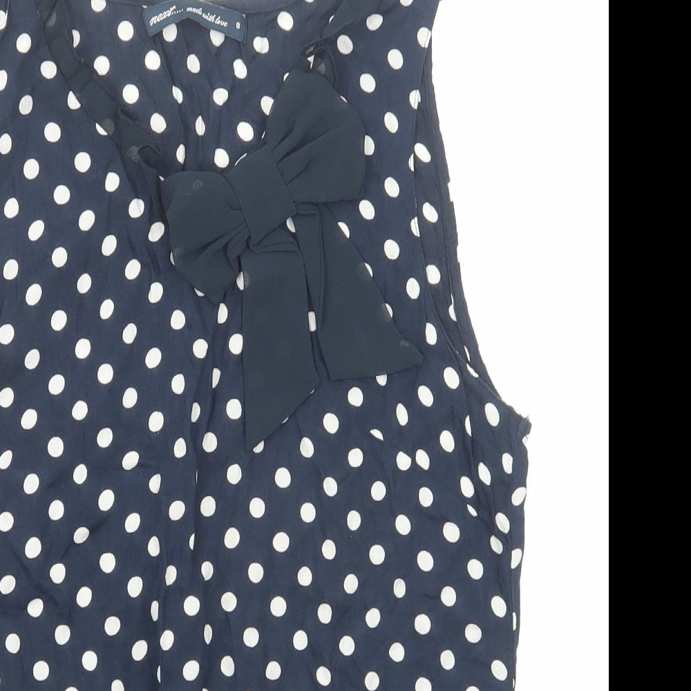 NEXT Womens Blue Polka Dot Viscose Basic Blouse Size 8 Boat Neck